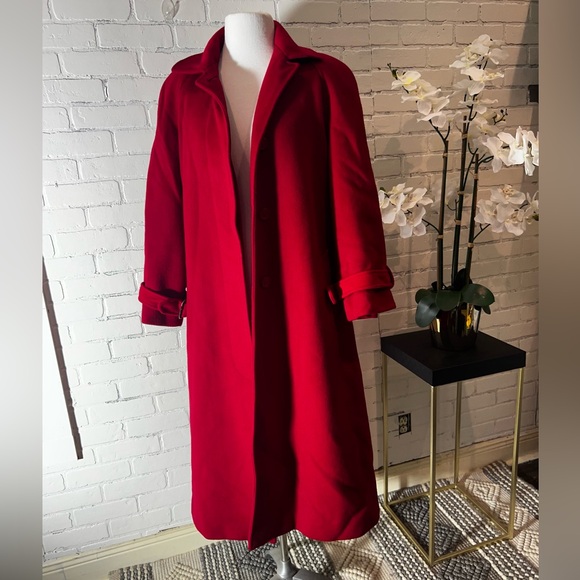 Perry Ellis Portfolio Vintage Wool Red Lo g Coat Size L/XL - Picture 3 of 16